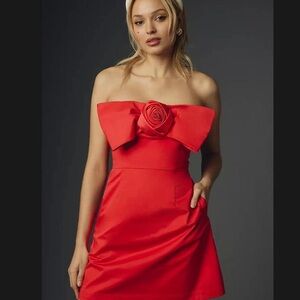 Hutch Red Strapless Mini Dress with Rose Detail